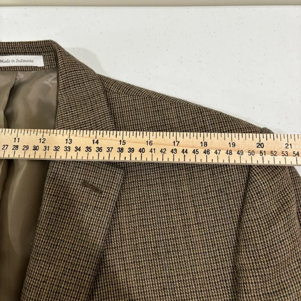 Chaps Ralph Lauren Men's Brown Check 100% Wool Sport Coat Blazer 48L 2-Button
